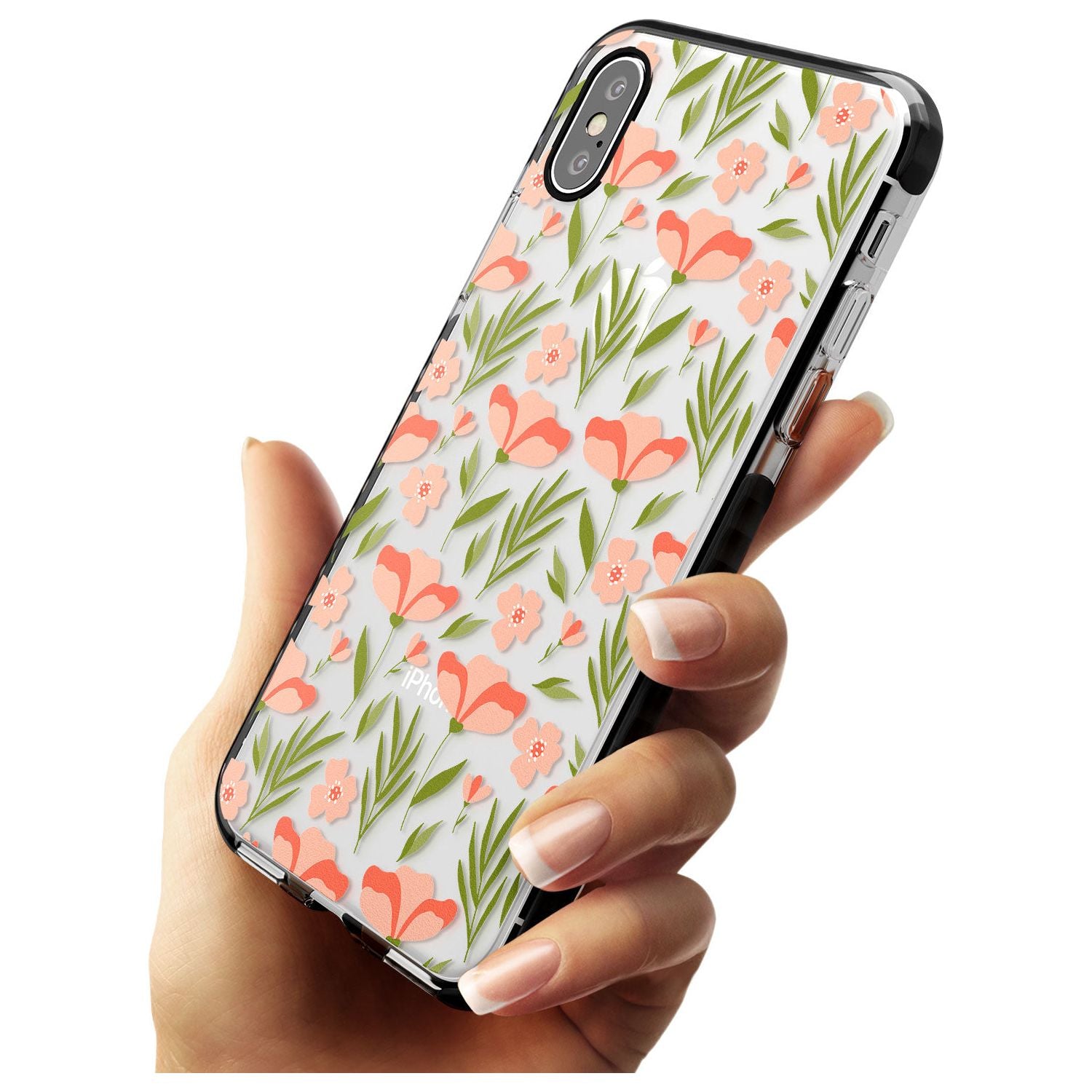 Pink Petals Transparent Floral Black Impact Phone Case for iPhone X XS Max XR