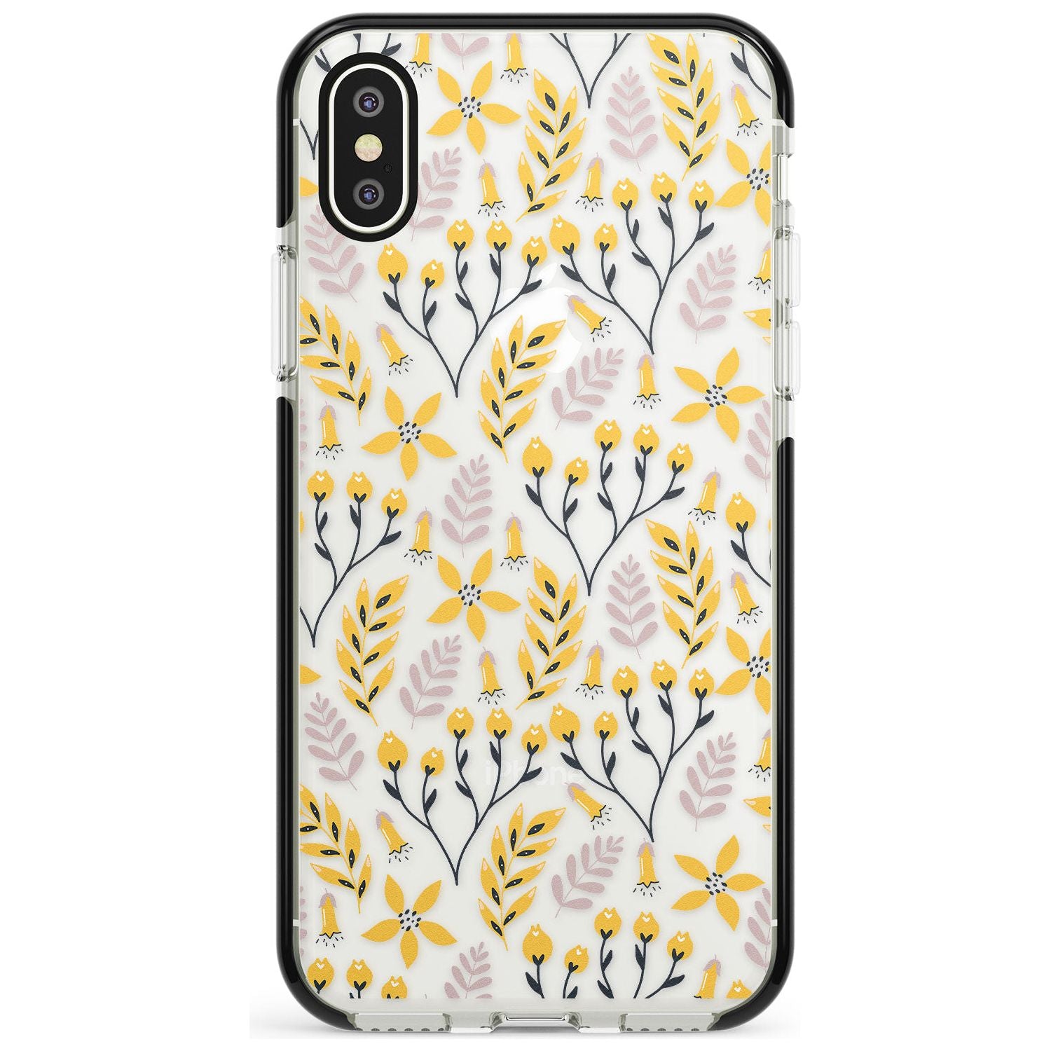 Yellow Leaves Transparent Floral Black Impact Phone Case for iPhone X XS Max XR