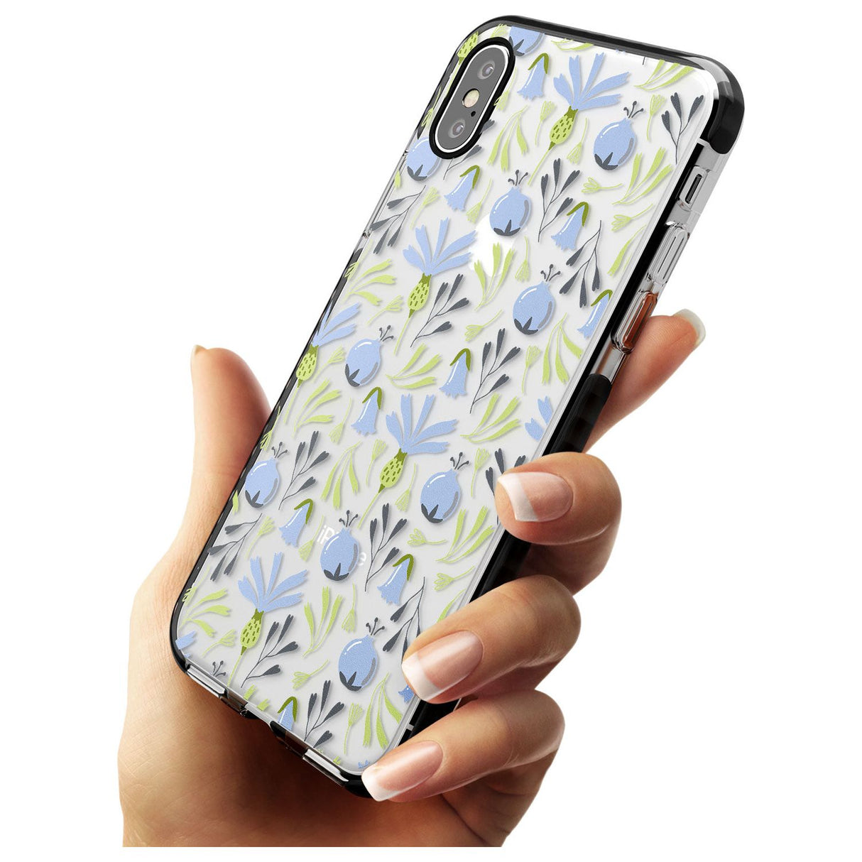 Blue Flora Transparent Floral Black Impact Phone Case for iPhone X XS Max XR