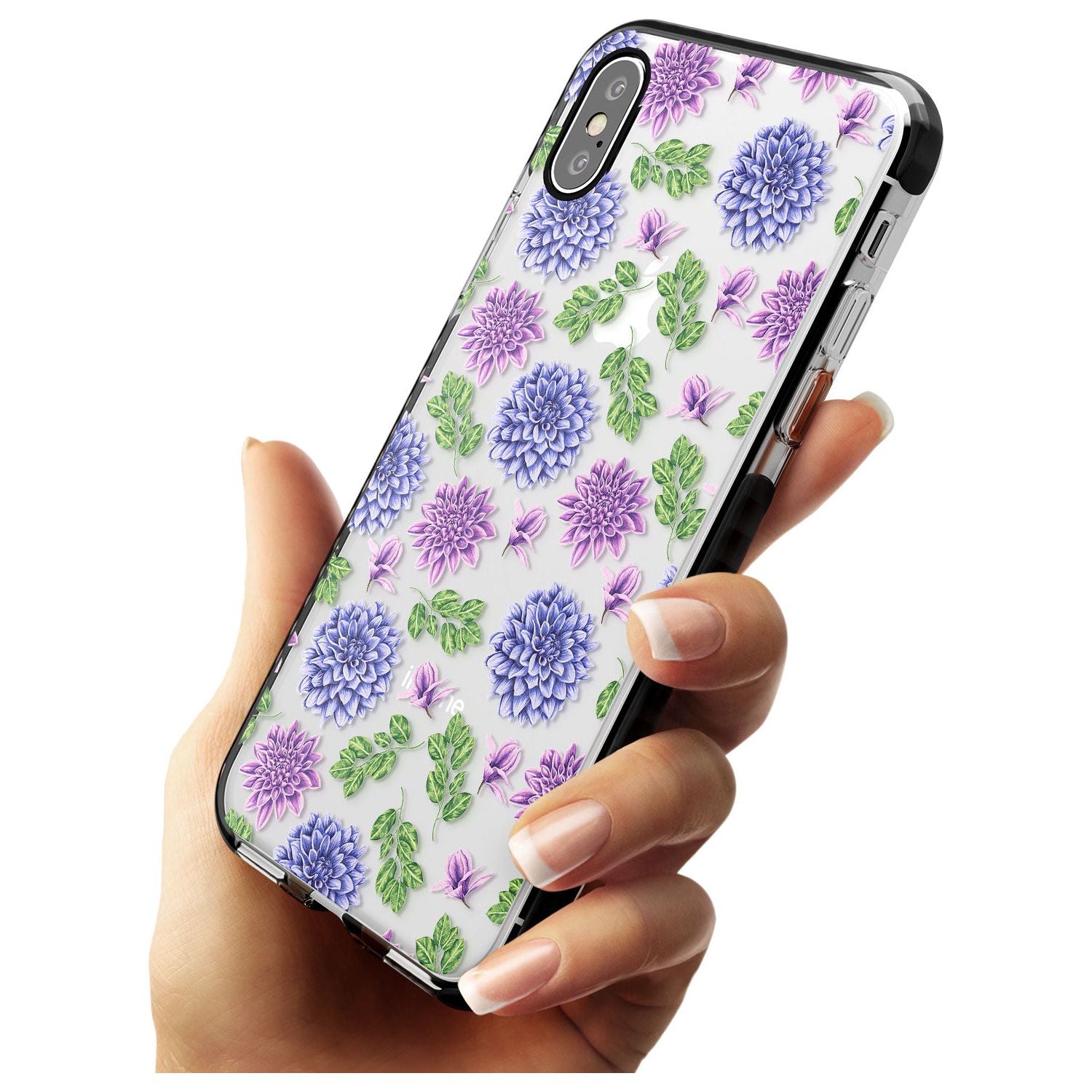 Purple Dahlias Transparent Floral Black Impact Phone Case for iPhone X XS Max XR