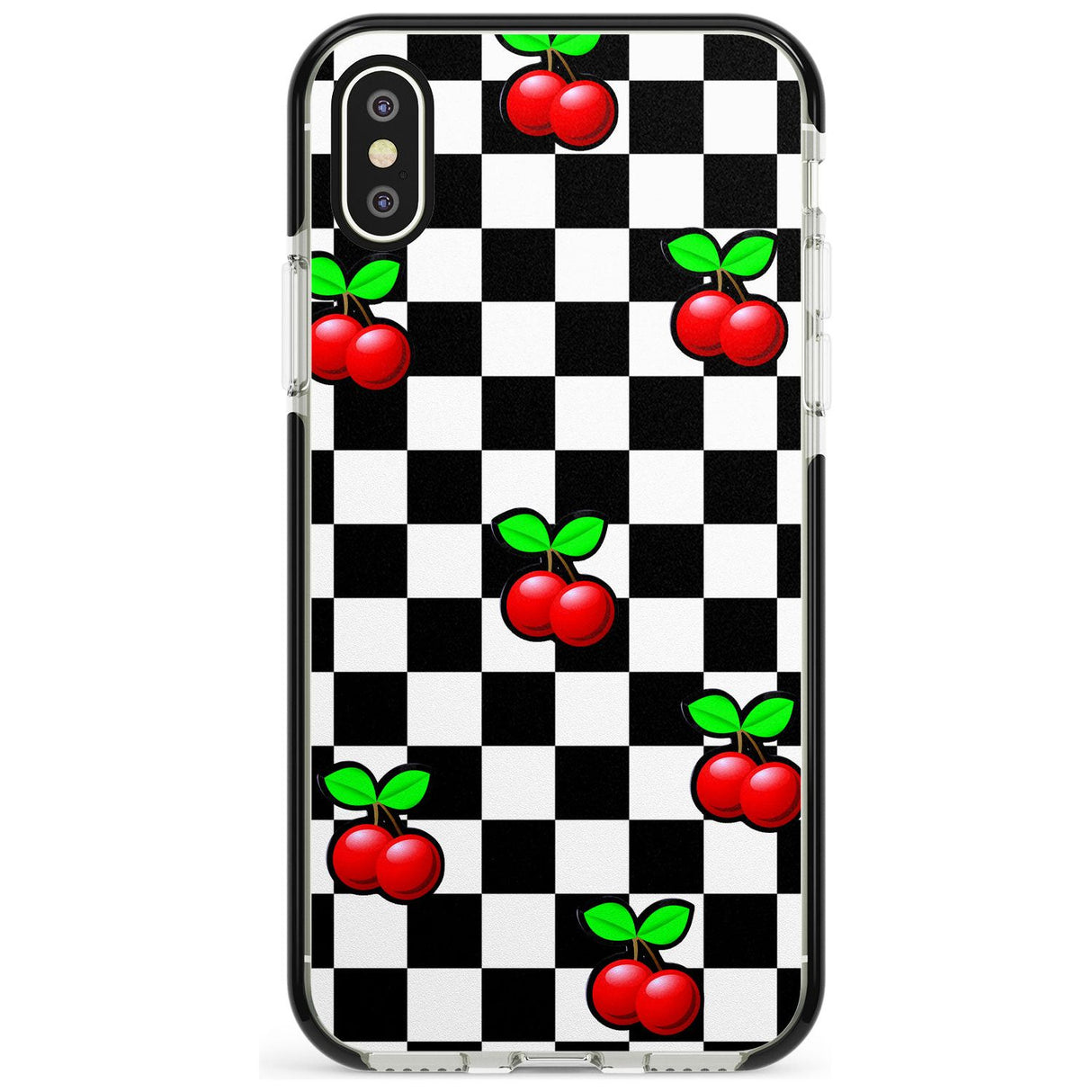 Checkered Cherry Black Impact Phone Case for iPhone X XS Max XR