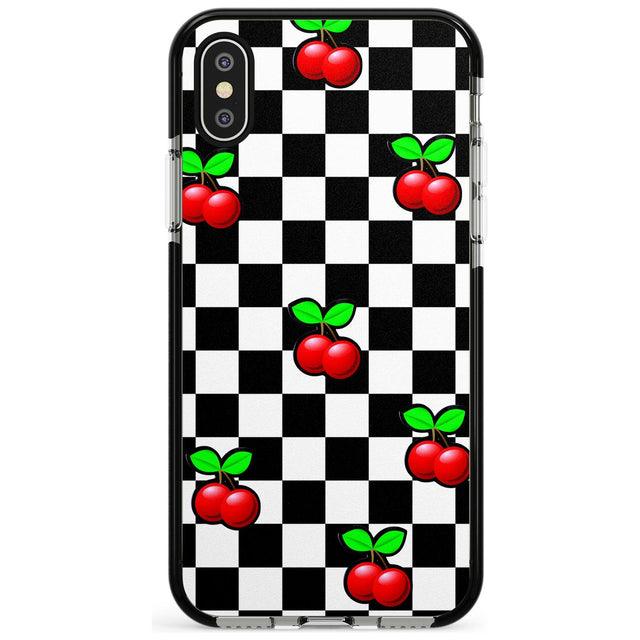 Checkered Cherry Black Impact Phone Case for iPhone X XS Max XR