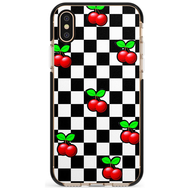 Checkered Cherry Black Impact Phone Case for iPhone X XS Max XR