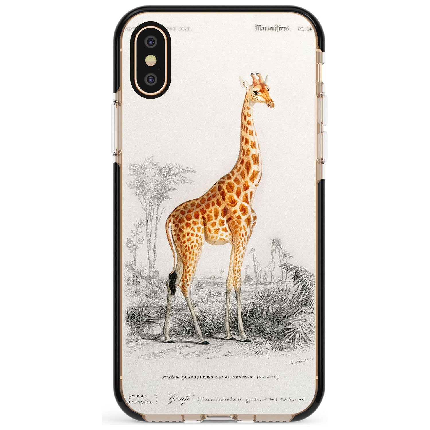 Vintage Girafe Art Black Impact Phone Case for iPhone X XS Max XR