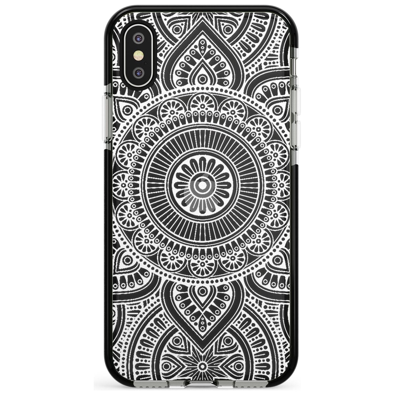 White Henna Flower Wheel Black Impact Phone Case for iPhone X XS Max XR