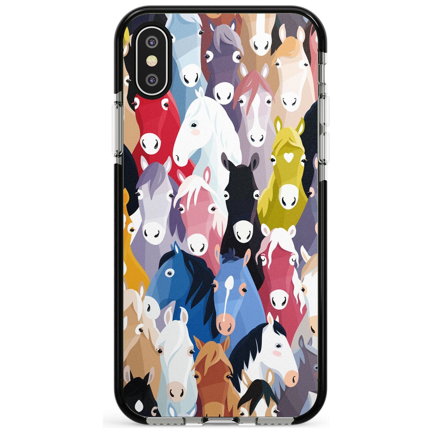 Colourful Horse Pattern Black Impact Phone Case for iPhone X XS Max XR
