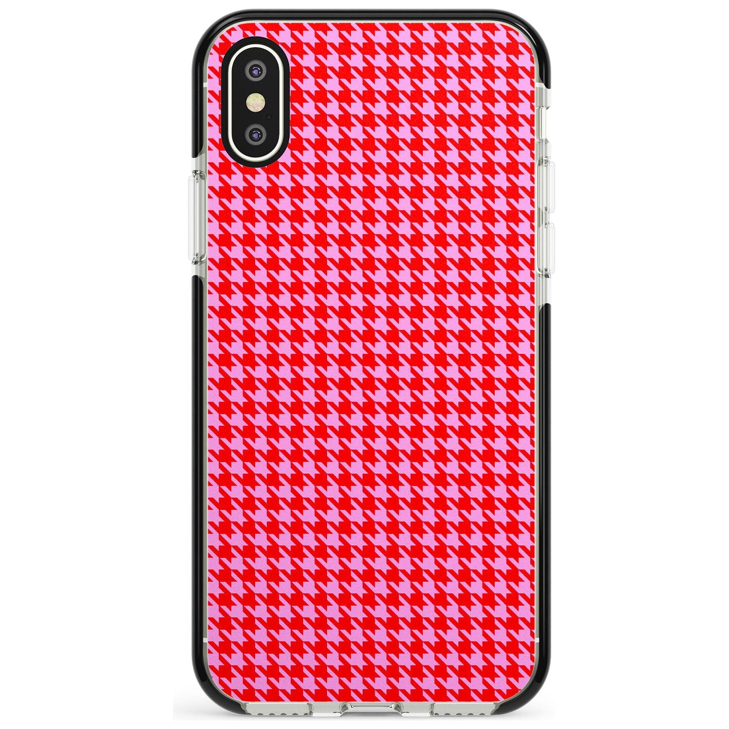Neon Pink & Red Houndstooth Pattern Black Impact Phone Case for iPhone X XS Max XR