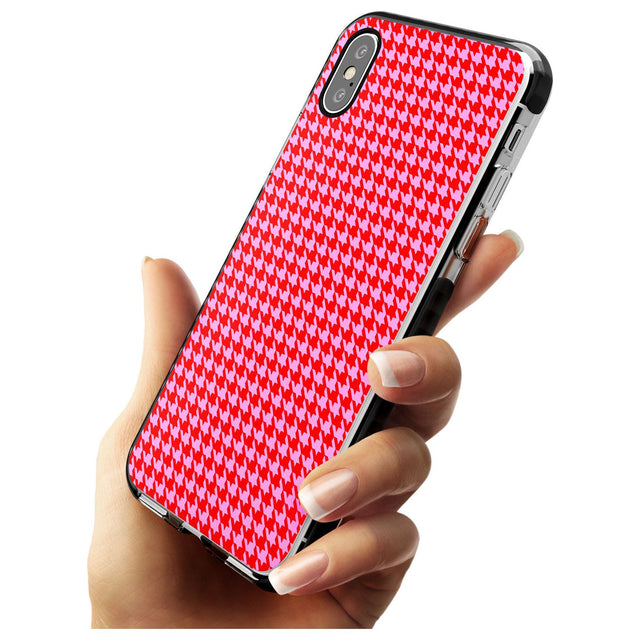 Neon Pink & Red Houndstooth Pattern Black Impact Phone Case for iPhone X XS Max XR