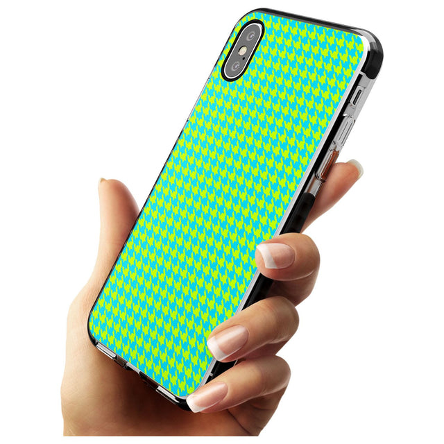 Neon Lime & Turquoise Houndstooth Pattern Black Impact Phone Case for iPhone X XS Max XR
