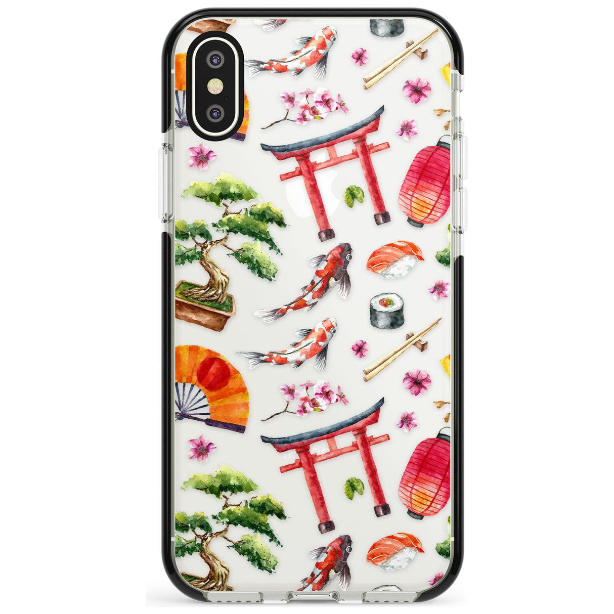 Mixed Japanese Watercolour Pattern iPhone Case  Black Impact Phone Case - Case Warehouse