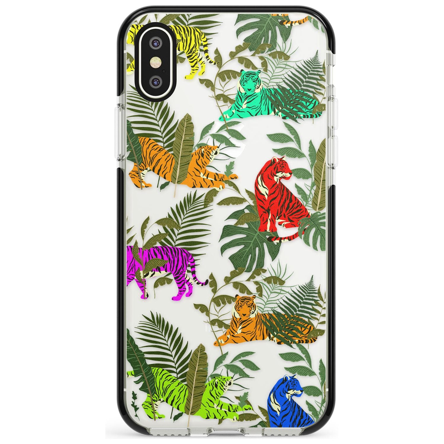 Colourful Tiger Jungle Cat Pattern Black Impact Phone Case for iPhone X XS Max XR