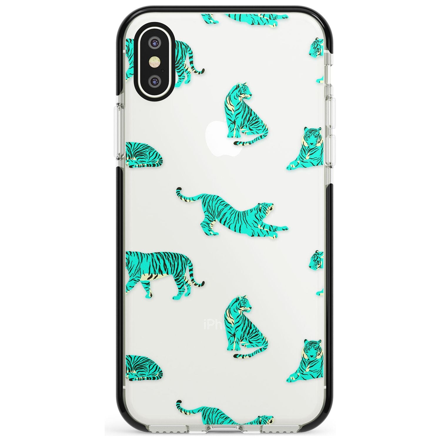 Turquoise Tiger Jungle Cat Pattern Black Impact Phone Case for iPhone X XS Max XR
