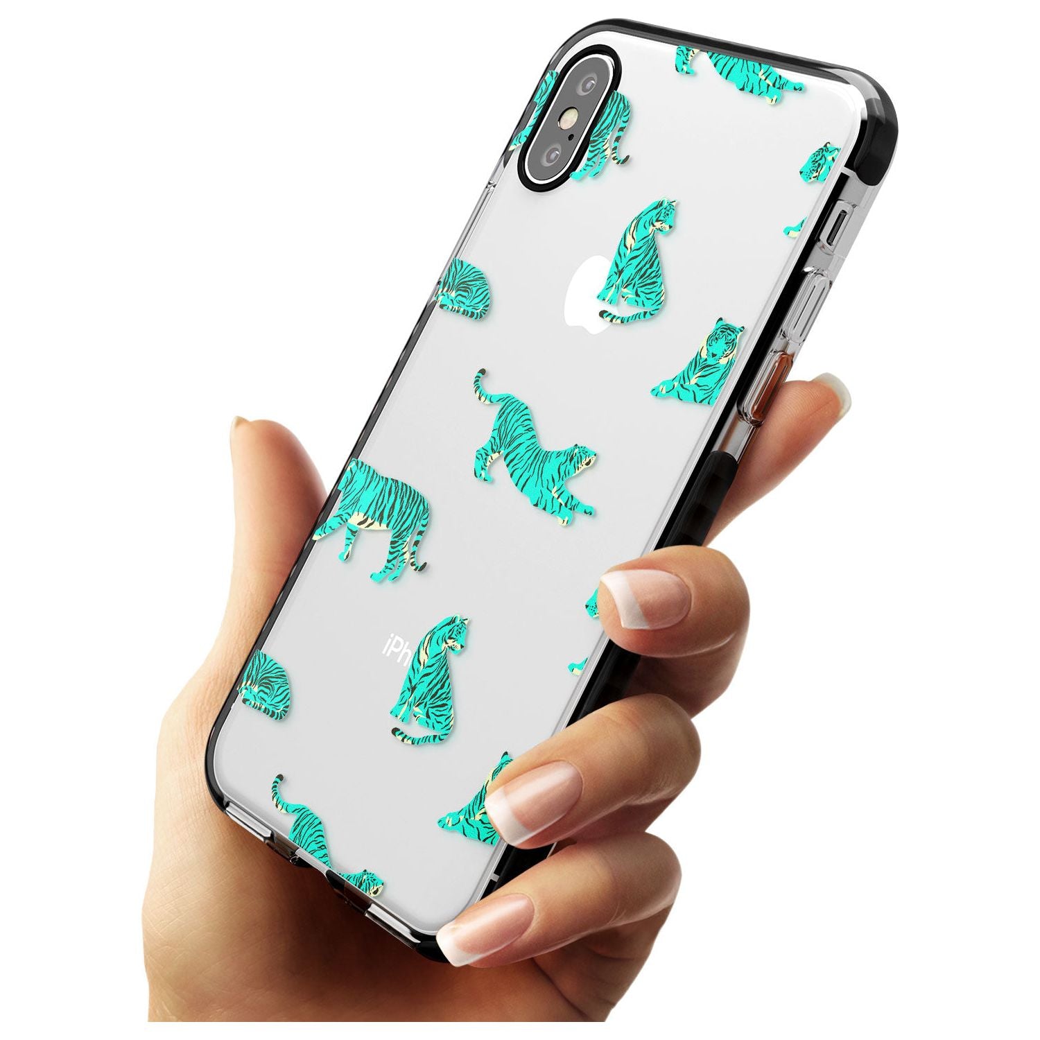 Turquoise Tiger Jungle Cat Pattern Black Impact Phone Case for iPhone X XS Max XR