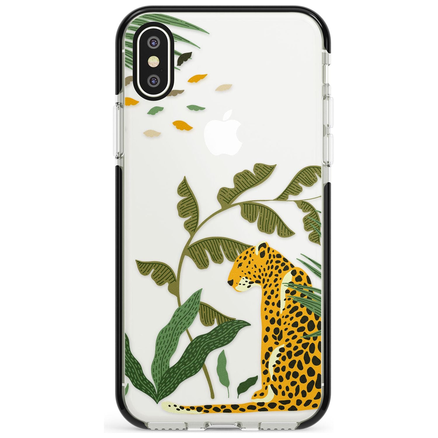 Large Jaguar Clear Jungle Cat Pattern Black Impact Phone Case for iPhone X XS Max XR