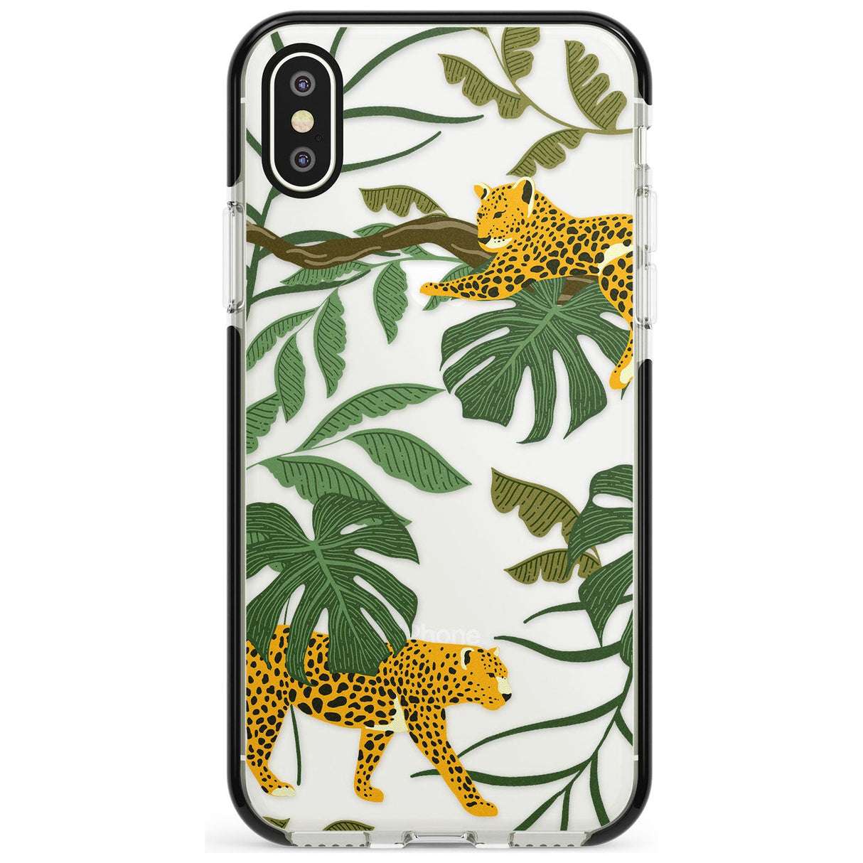 Two Jaguars & Foliage Jungle Cat Pattern Black Impact Phone Case for iPhone X XS Max XR