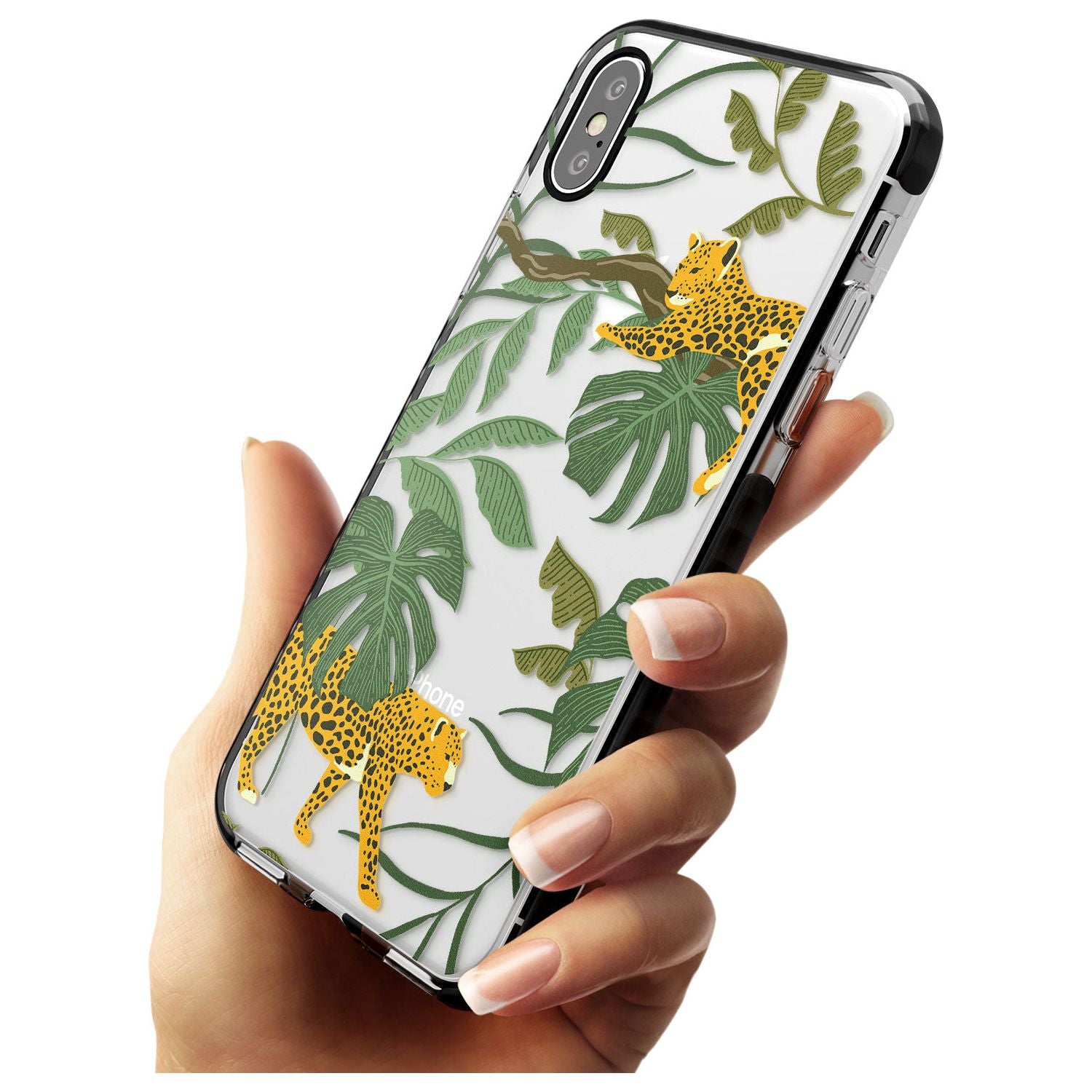 Two Jaguars & Foliage Jungle Cat Pattern Black Impact Phone Case for iPhone X XS Max XR