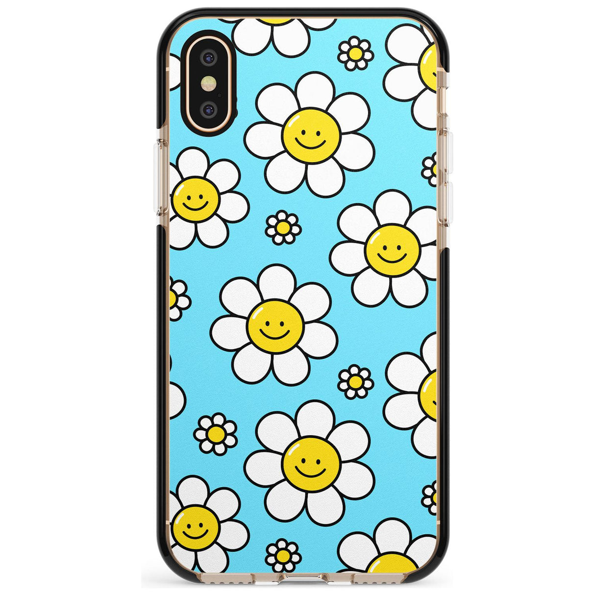 Daisy Faces Kawaii Pattern Black Impact Phone Case for iPhone X XS Max XR