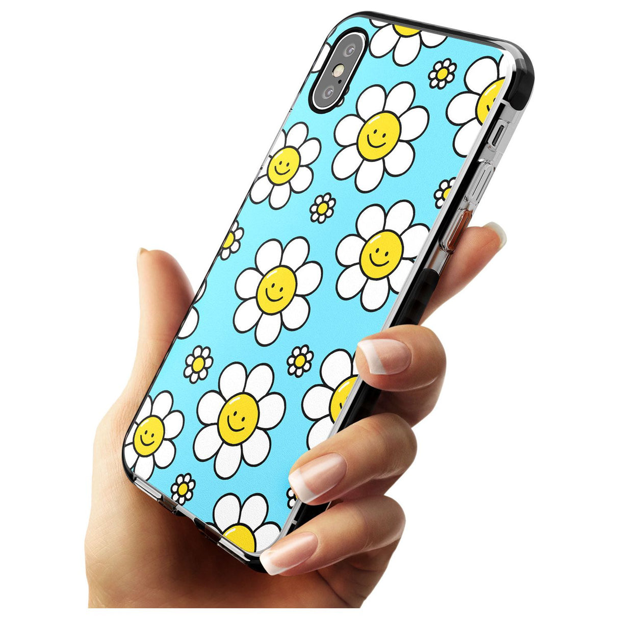 Daisy Faces Kawaii Pattern Black Impact Phone Case for iPhone X XS Max XR