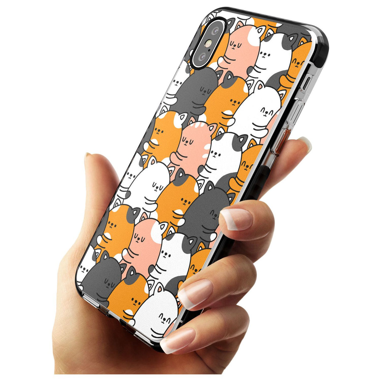 Spooning Cats Kawaii Pattern Black Impact Phone Case for iPhone X XS Max XR