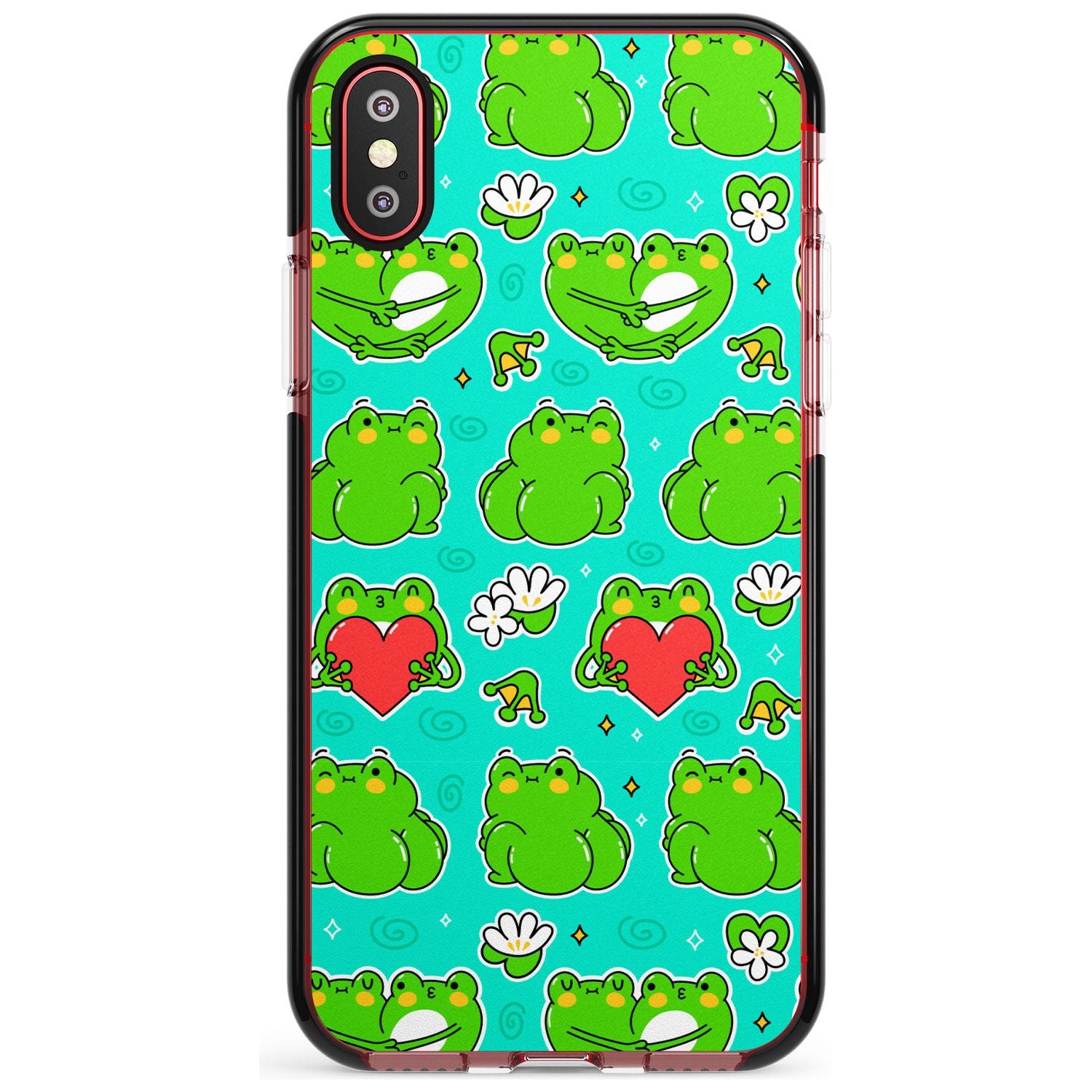Frog Booty Kawaii Pattern Black Impact Phone Case for iPhone X XS Max XR