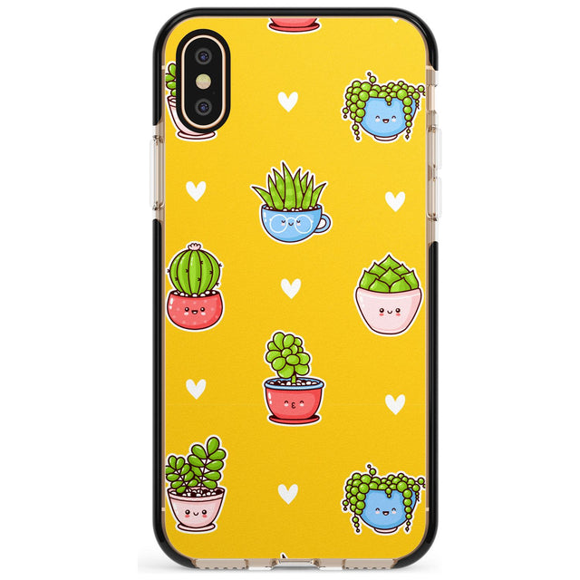 Plant Faces Kawaii Pattern Black Impact Phone Case for iPhone X XS Max XR