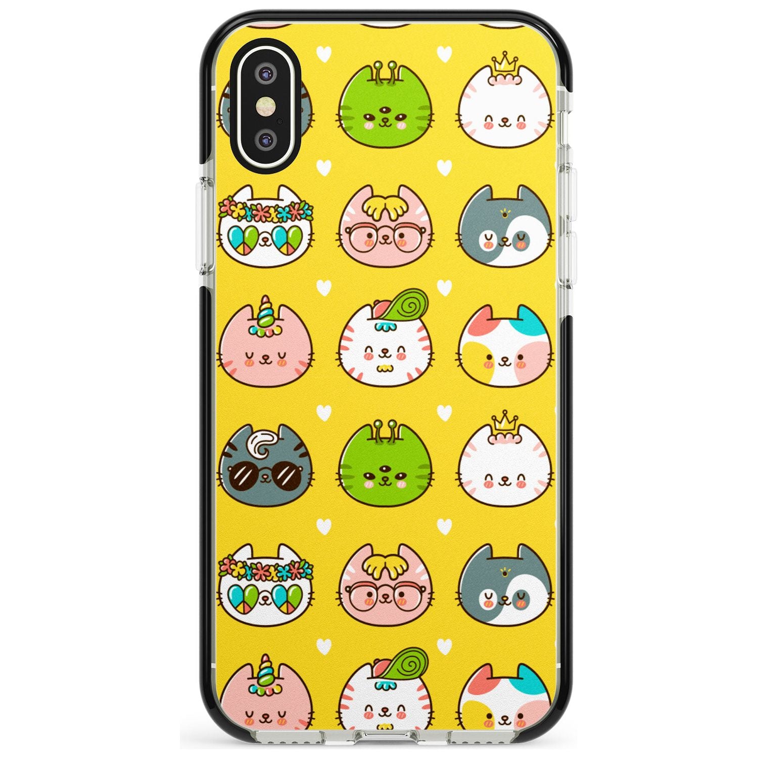 Mythical Cats Kawaii Pattern Black Impact Phone Case for iPhone X XS Max XR