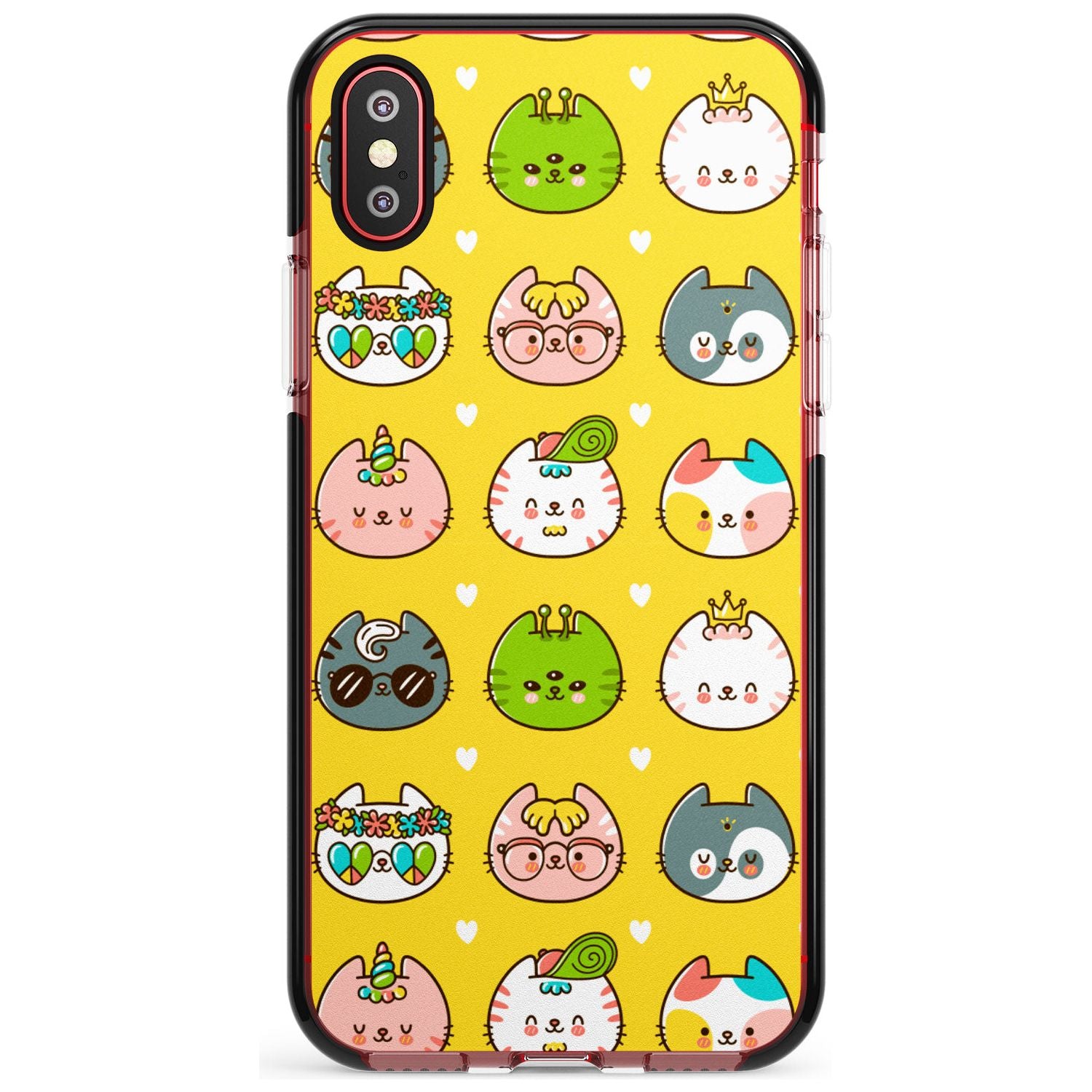 Mythical Cats Kawaii Pattern Black Impact Phone Case for iPhone X XS Max XR