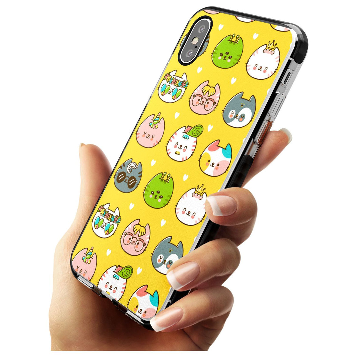 Mythical Cats Kawaii Pattern Black Impact Phone Case for iPhone X XS Max XR