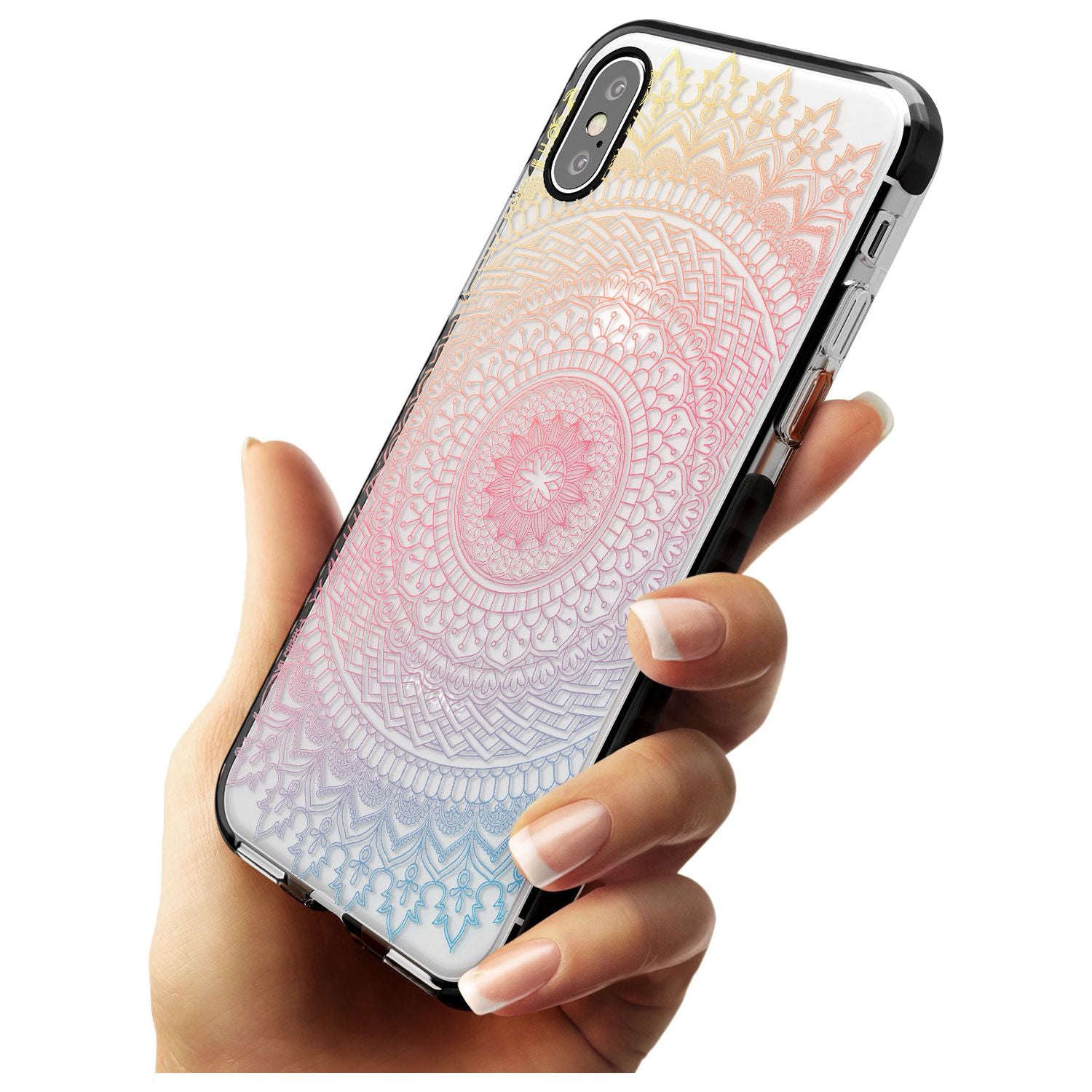 Large Rainbow Mandala Transparent Design Pink Fade Impact Phone Case for iPhone X XS Max XR