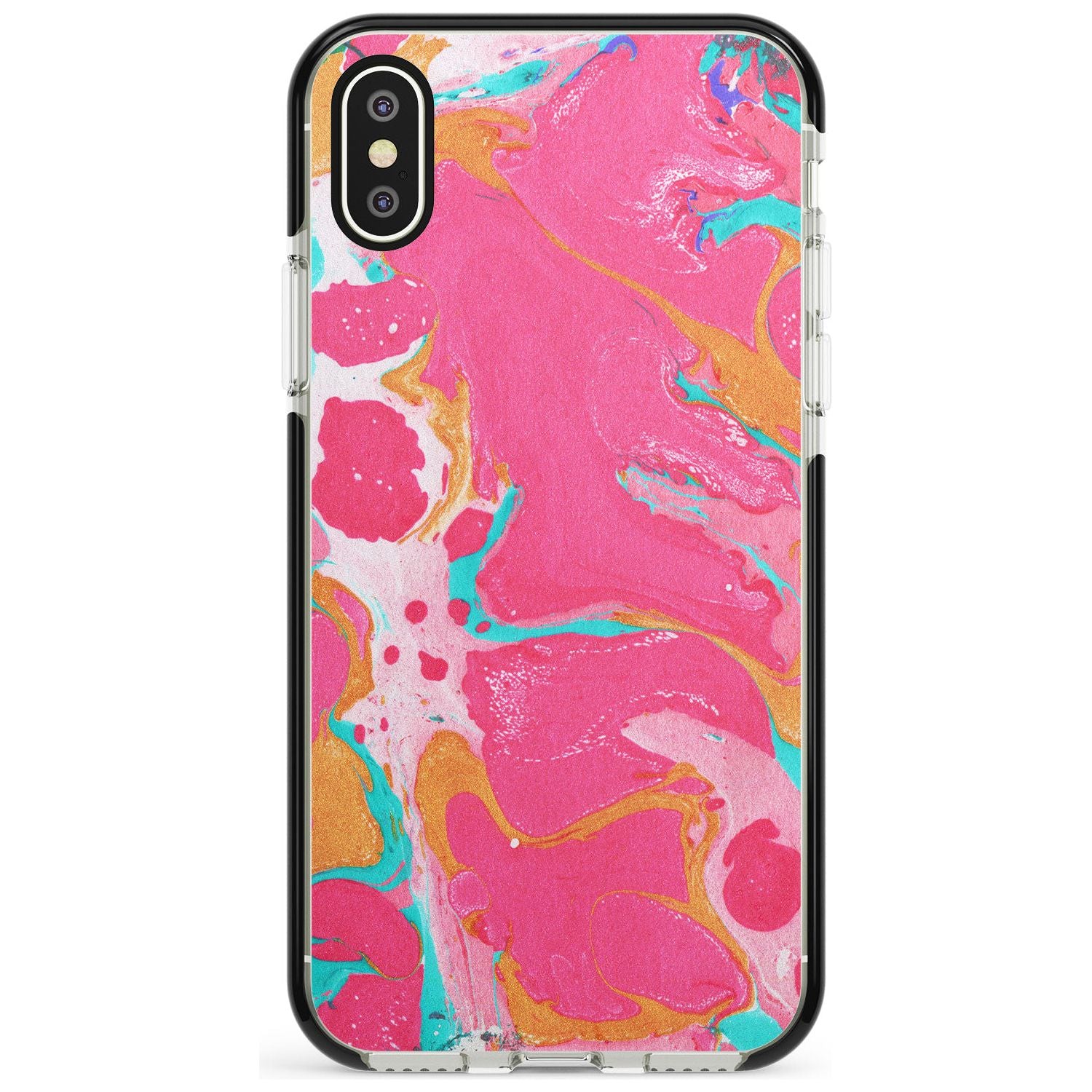 Pink, Orange & Turquoise Marbled Paper Pattern Black Impact Phone Case for iPhone X XS Max XR