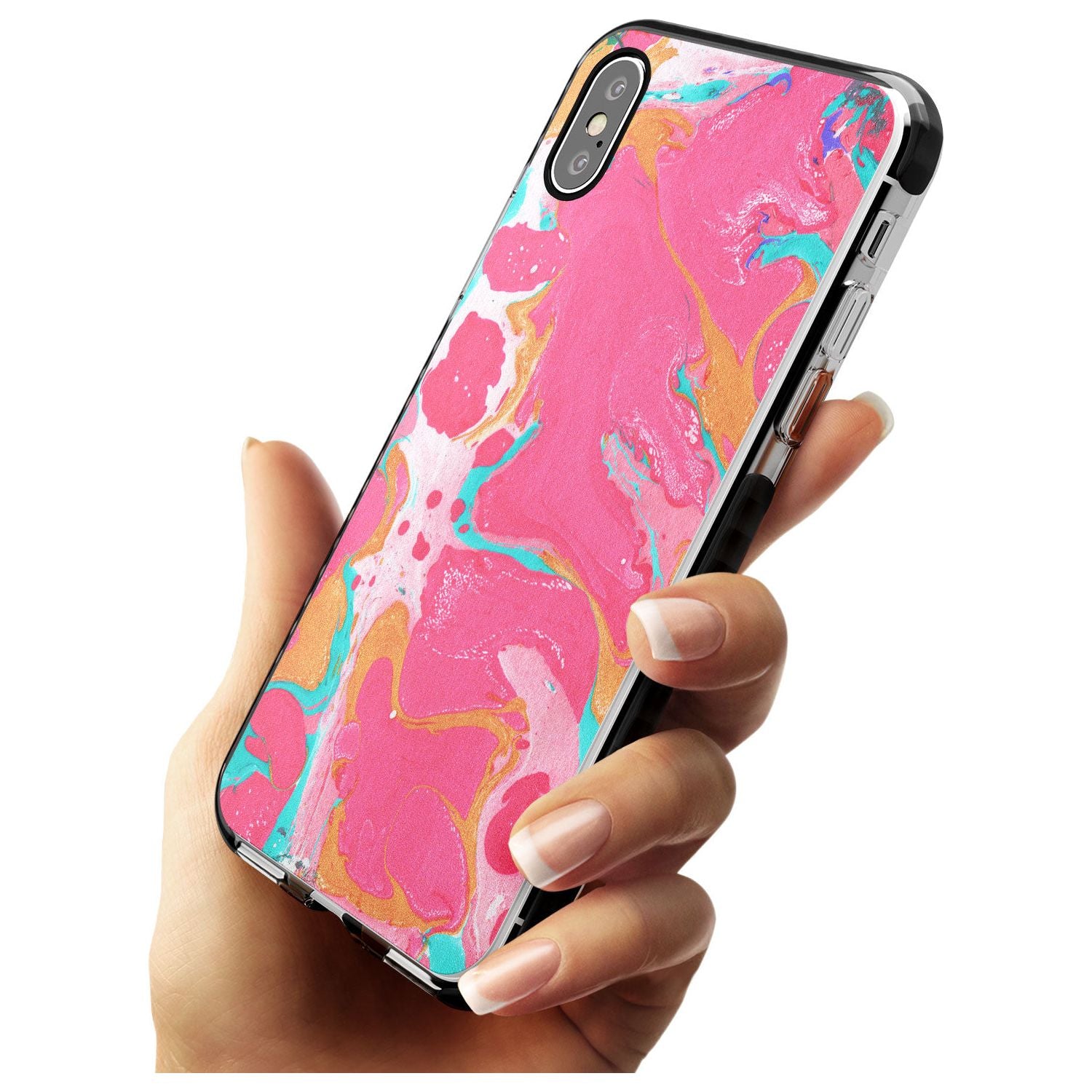Pink, Orange & Turquoise Marbled Paper Pattern Black Impact Phone Case for iPhone X XS Max XR