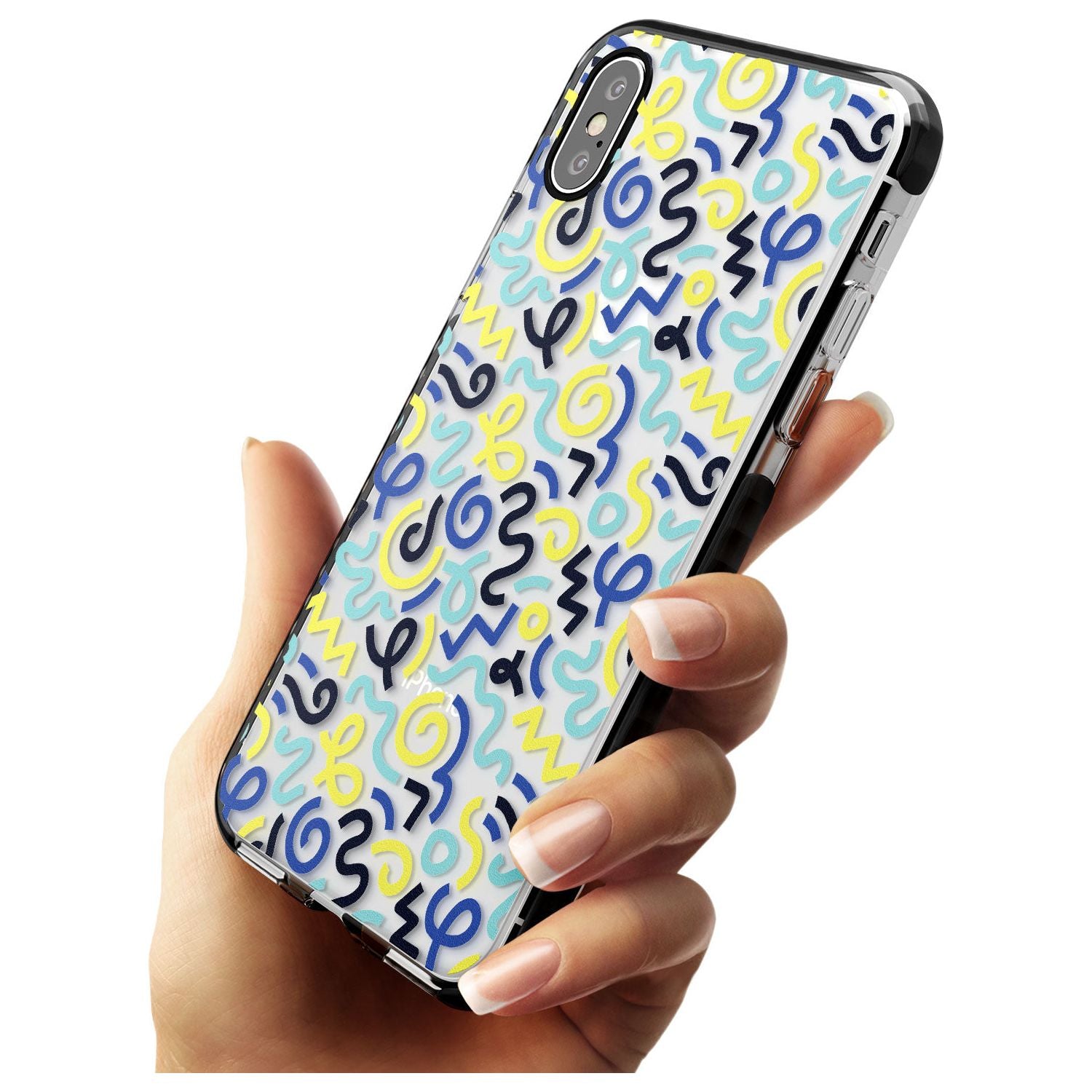Blue & Yellow Shapes Memphis Retro Pattern Design Black Impact Phone Case for iPhone X XS Max XR