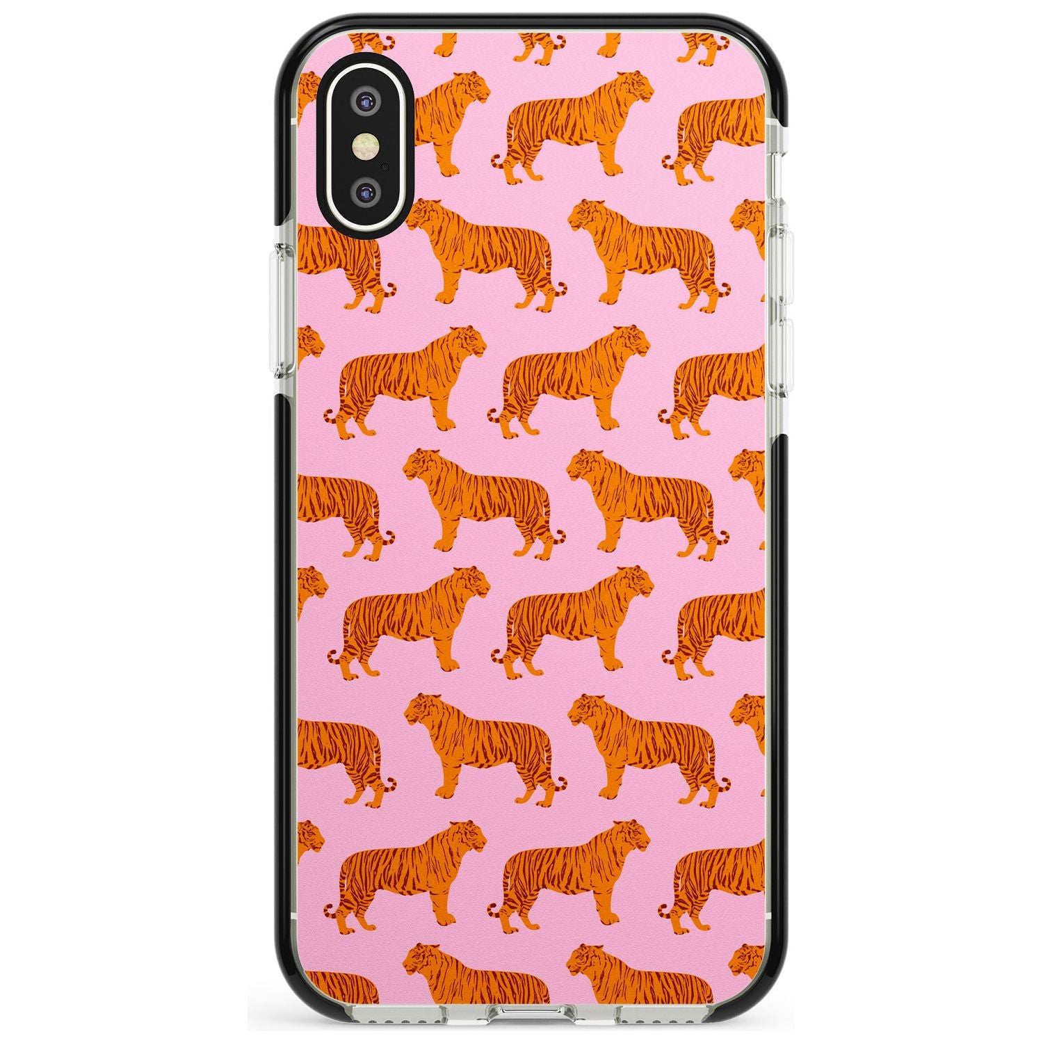 Tigers on Pink Pattern Black Impact Phone Case for iPhone X XS Max XR