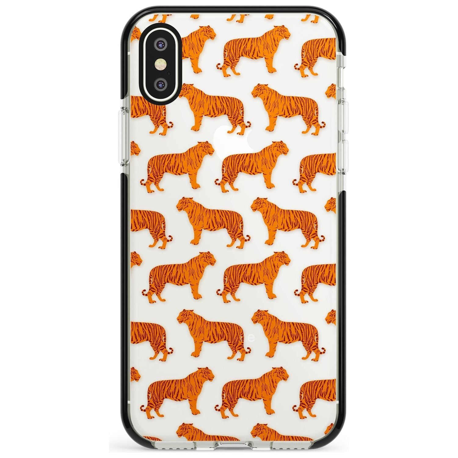 Tigers on Clear Pattern Black Impact Phone Case for iPhone X XS Max XR
