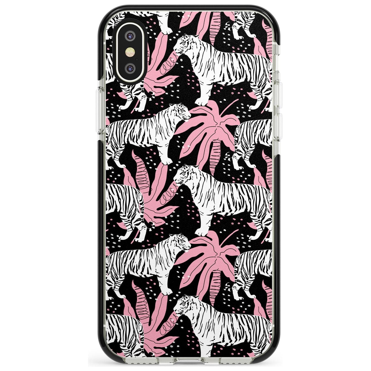 White Tigers on Black Pattern Black Impact Phone Case for iPhone X XS Max XR