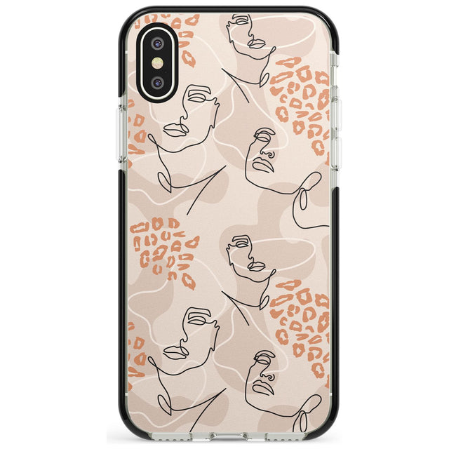 Leopard Print Stylish Abstract Faces Black Impact Phone Case for iPhone X XS Max XR