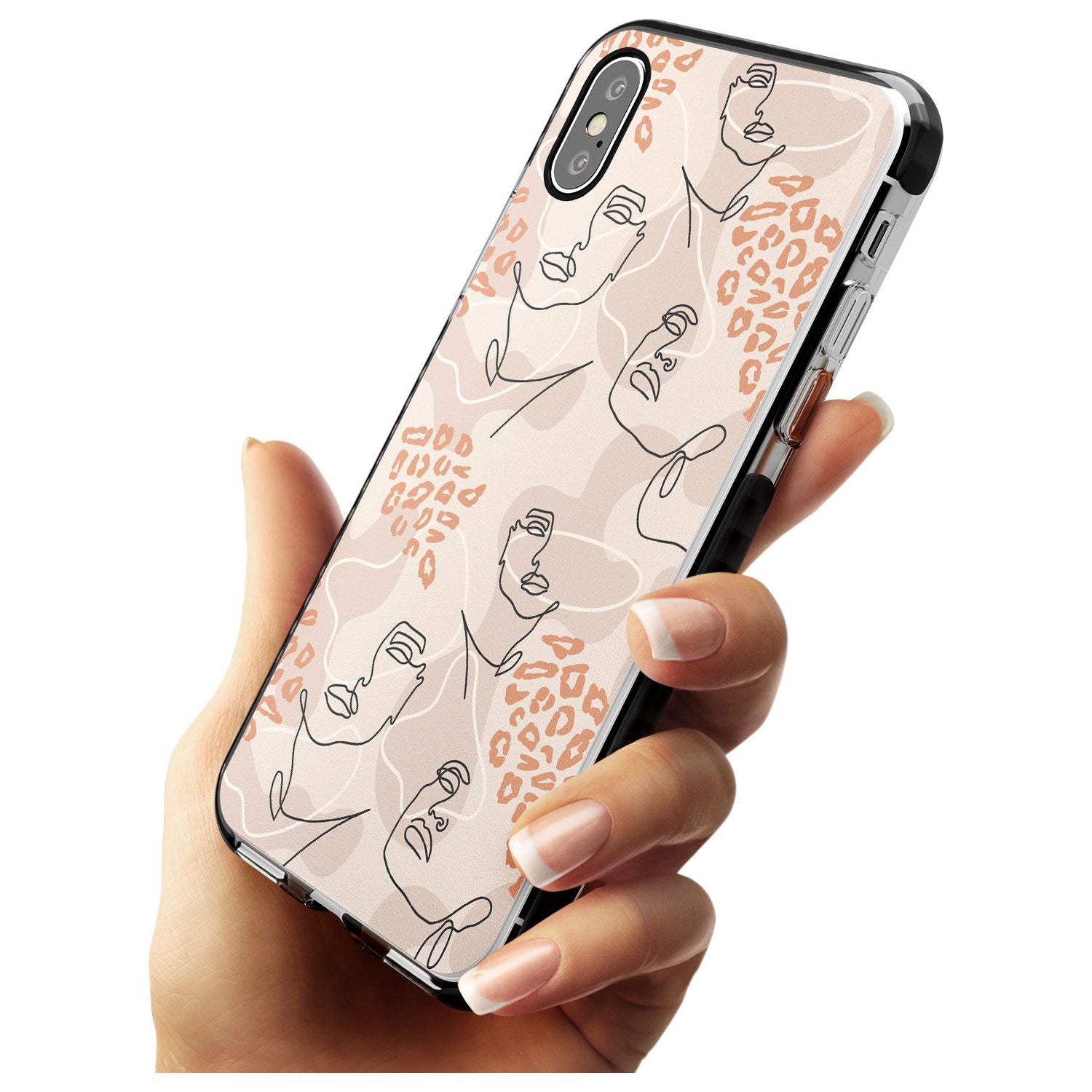 Leopard Print Stylish Abstract Faces Black Impact Phone Case for iPhone X XS Max XR