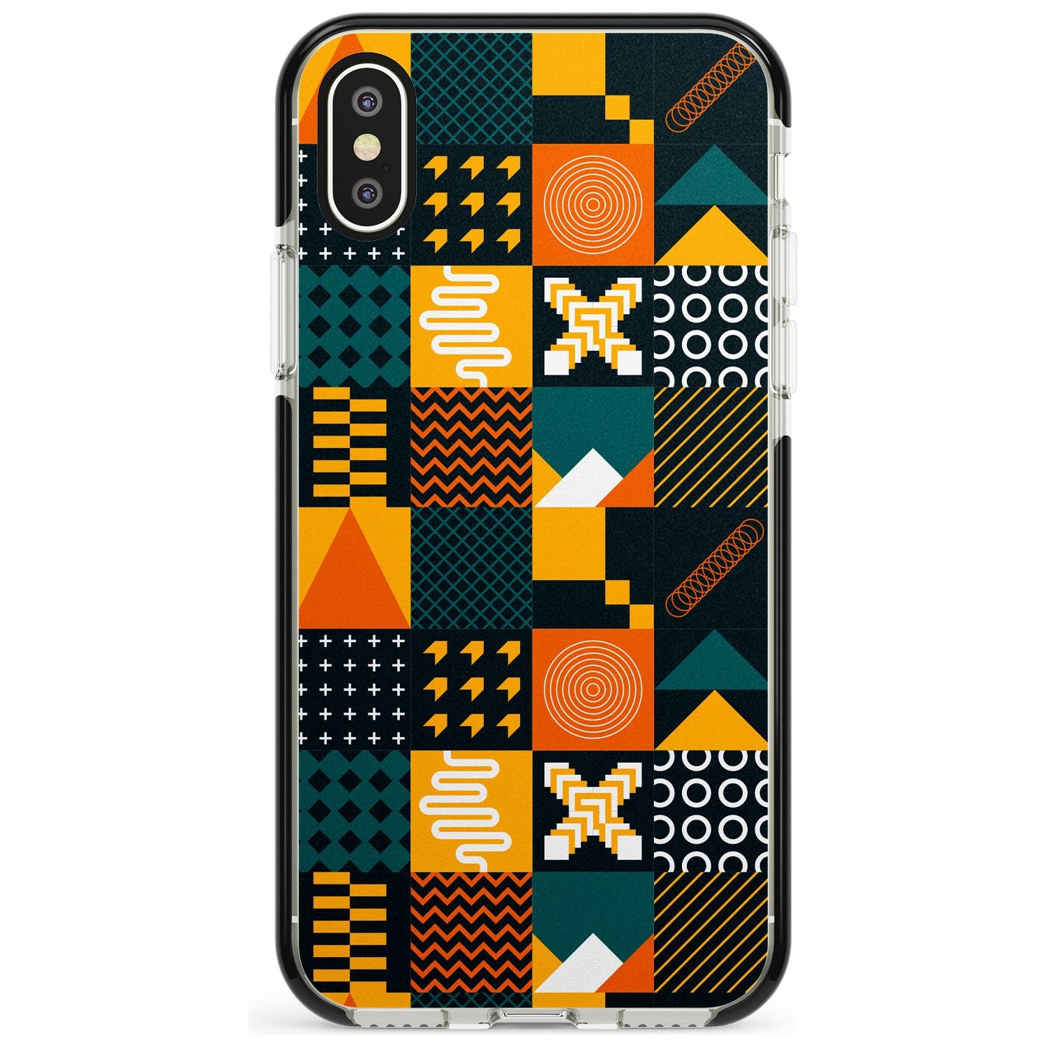 Funky Geometric Patterns: Orange & Dark Green Phone Case iPhone X / iPhone XS / Black Impact Case,iPhone XR / Black Impact Case,iPhone XS MAX / Black Impact Case Blanc Space