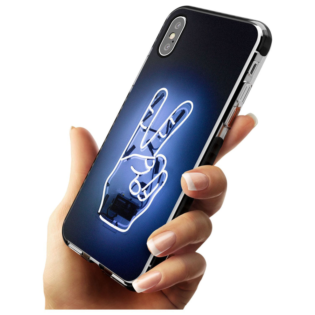 Peace Sign Hand Neon Sign Black Impact Phone Case for iPhone X XS Max XR