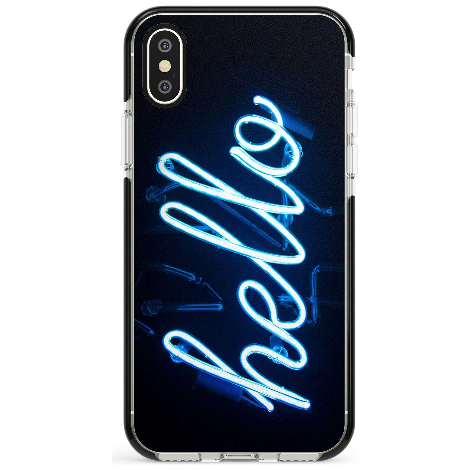 "Hello" Blue Cursive Neon Sign Black Impact Phone Case for iPhone X XS Max XR