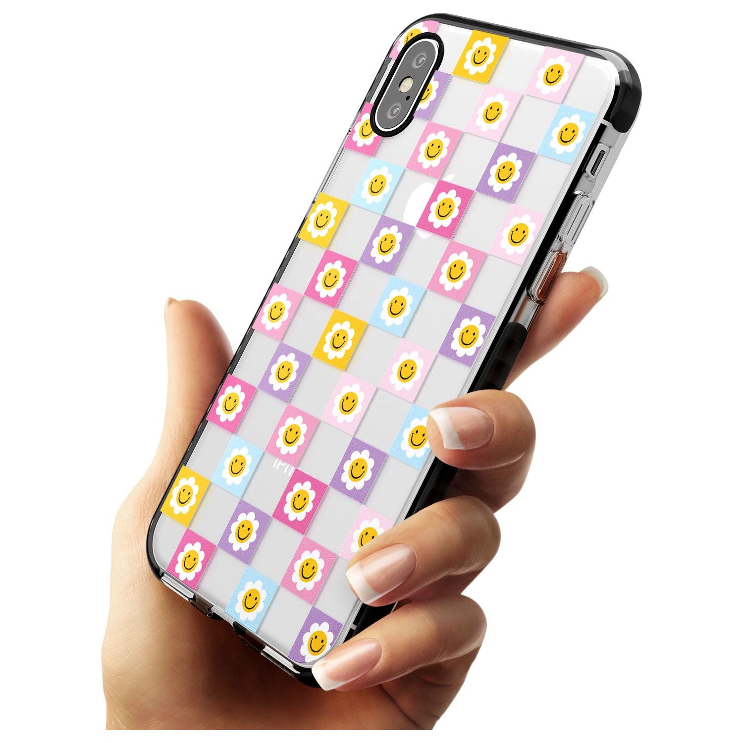 Daisy Squares Pattern Black Impact Phone Case for iPhone X XS Max XR