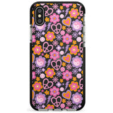 Peace, Love and Flowers Pattern Black Impact Phone Case for iPhone X XS Max XR