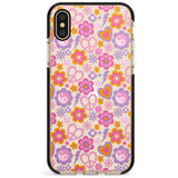 Peace, Love and Flowers Pattern Black Impact Phone Case for iPhone X XS Max XR