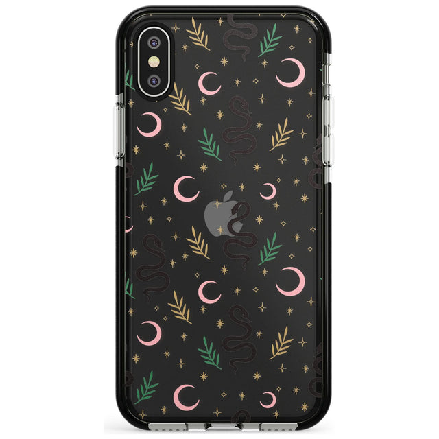 Snake & Moon Pattern (Clear) Pink Fade Impact Phone Case for iPhone X XS Max XR