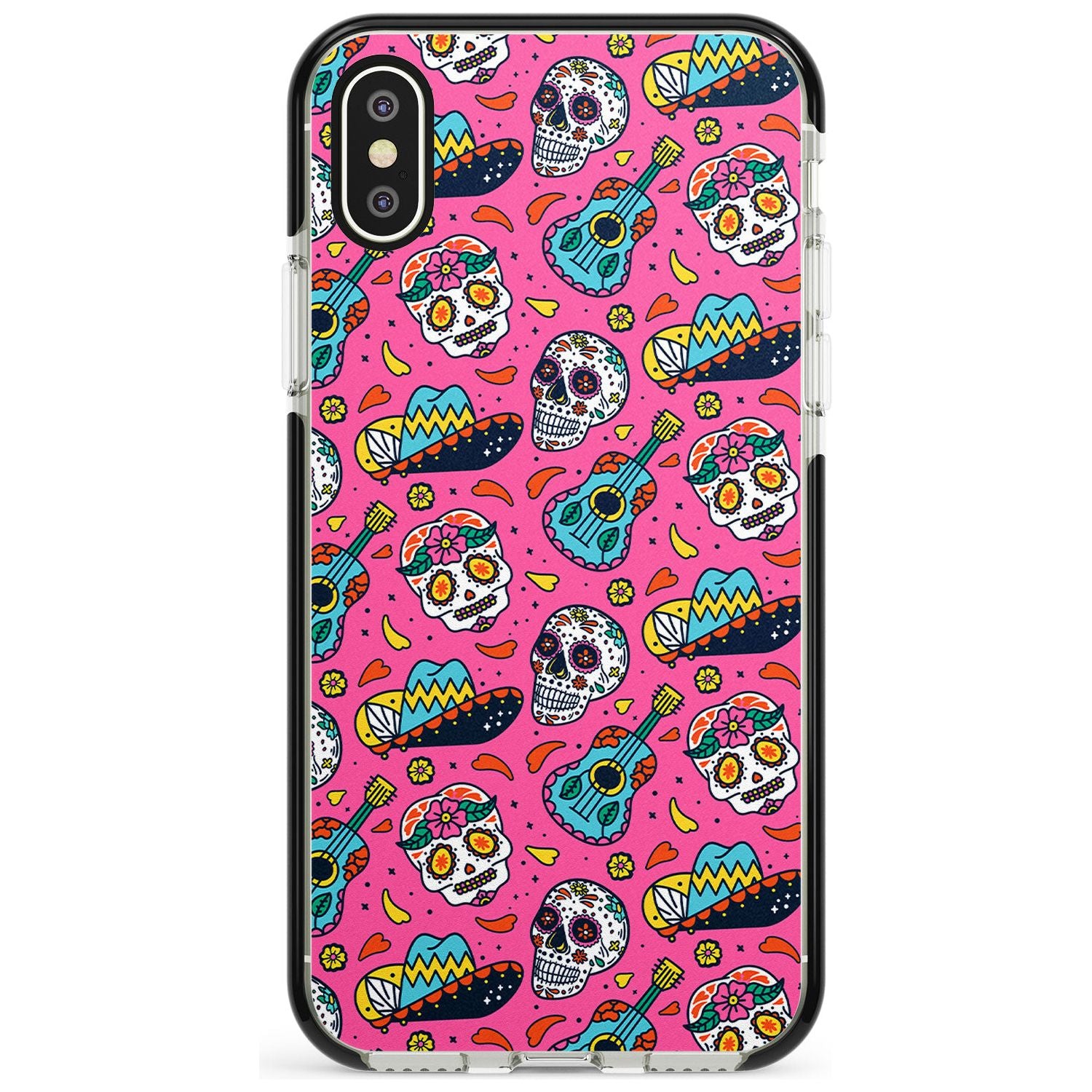 Pink Day of The Dead Pattern Black Impact Phone Case for iPhone X XS Max XR