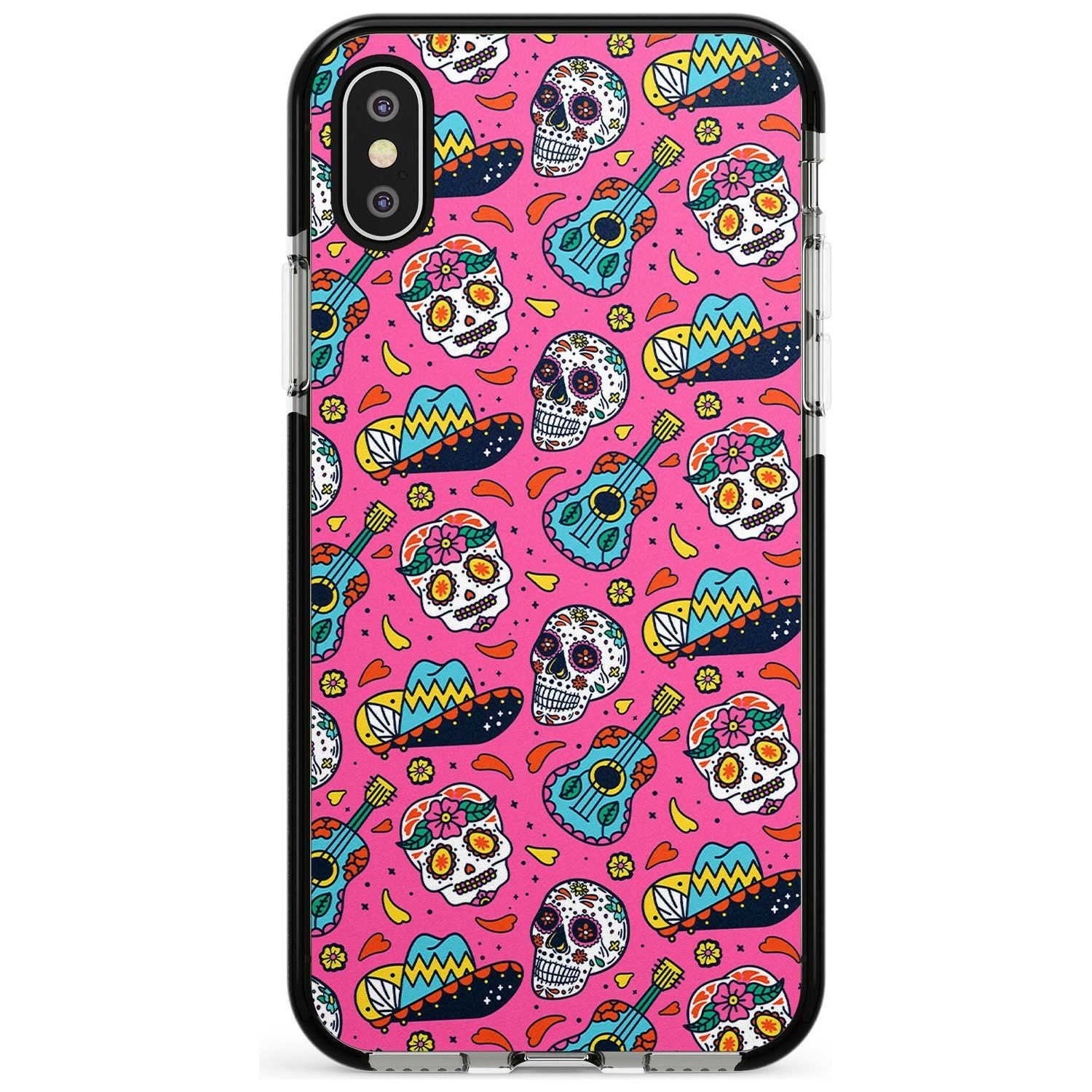 Pink Day of The Dead Pattern Black Impact Phone Case for iPhone X XS Max XR