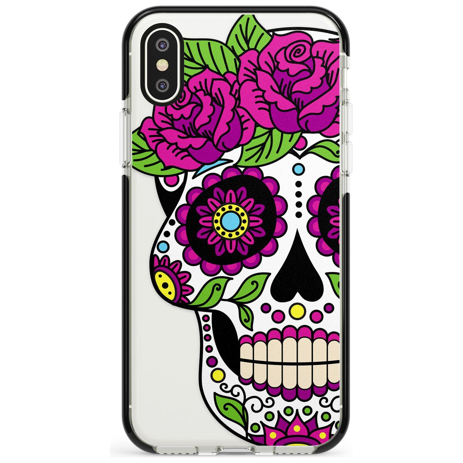 Purple Floral Sugar Skull Black Impact Phone Case for iPhone X XS Max XR