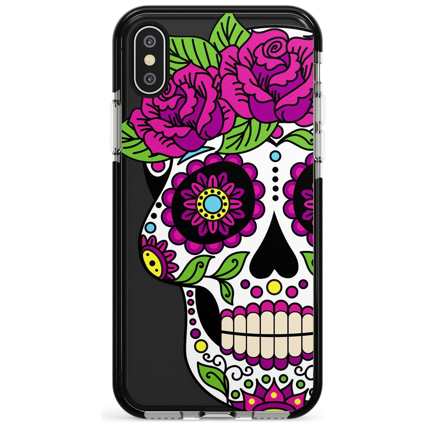 Purple Floral Sugar Skull Black Impact Phone Case for iPhone X XS Max XR