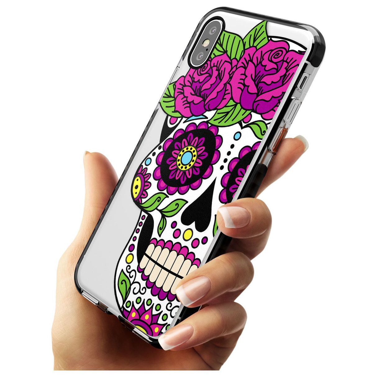 Purple Floral Sugar Skull Black Impact Phone Case for iPhone X XS Max XR