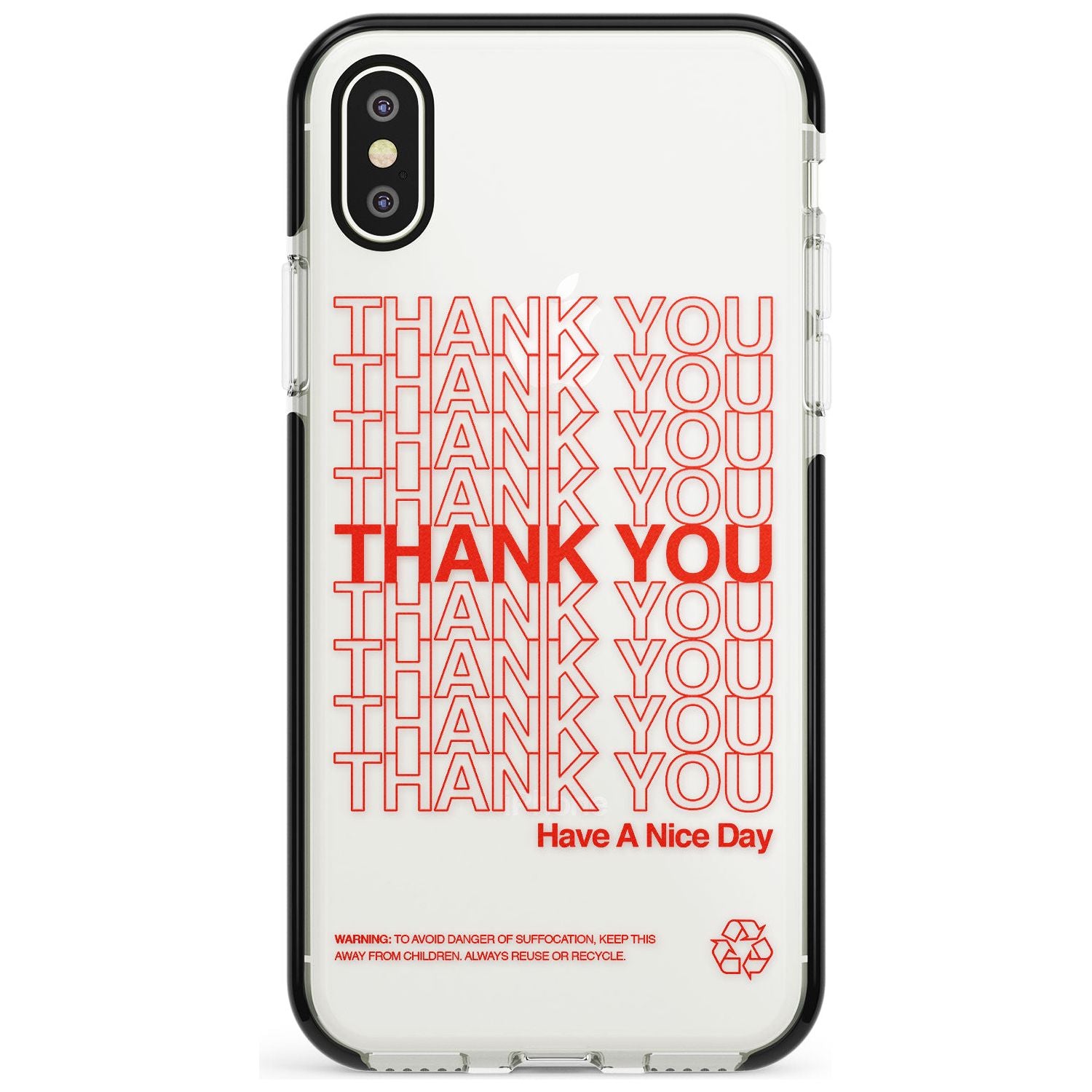 Classic Thank You Bag Design: Solid White + Red Black Impact Phone Case for iPhone X XS Max XR